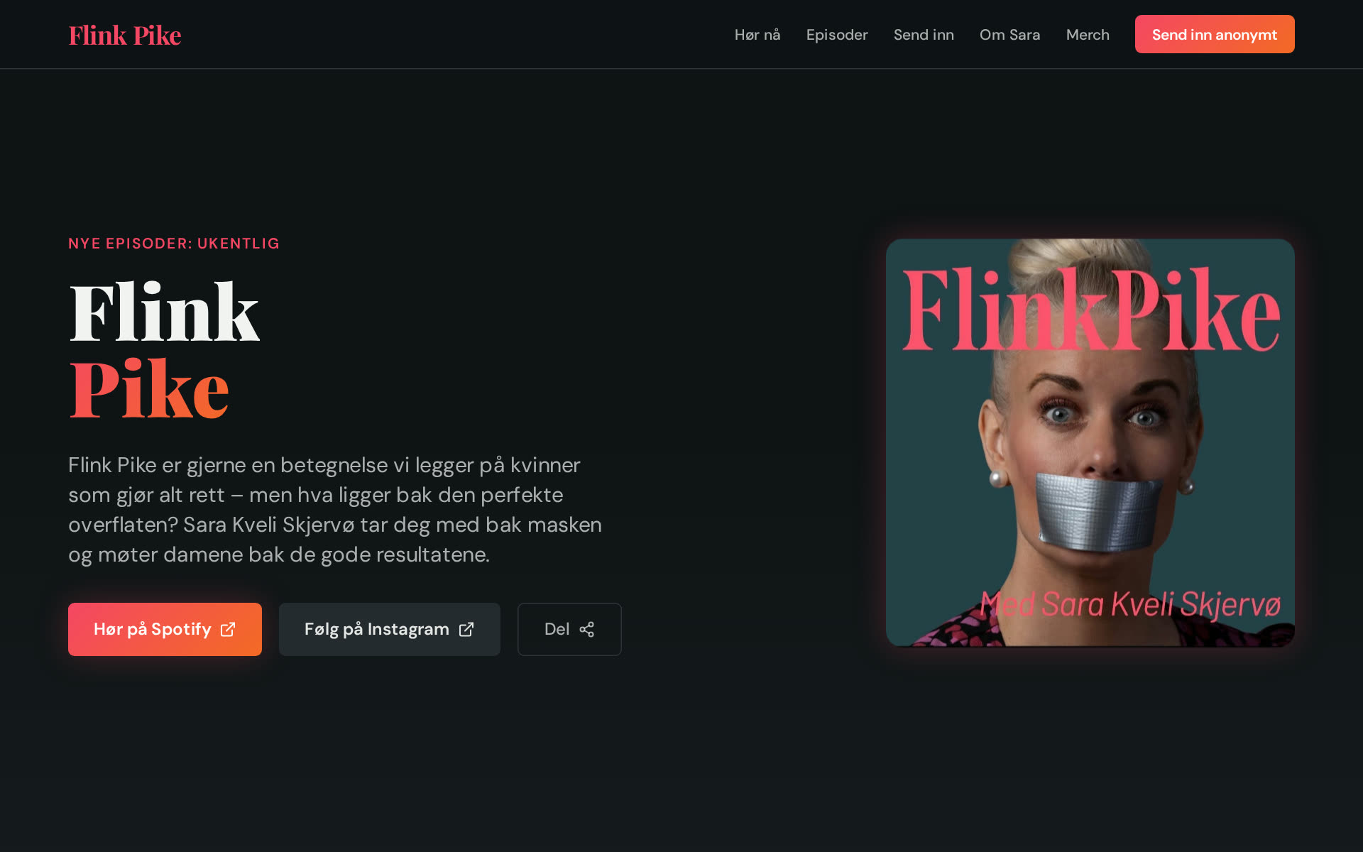 Skjermbilde av landingssiden til Flink Pike-podcasten